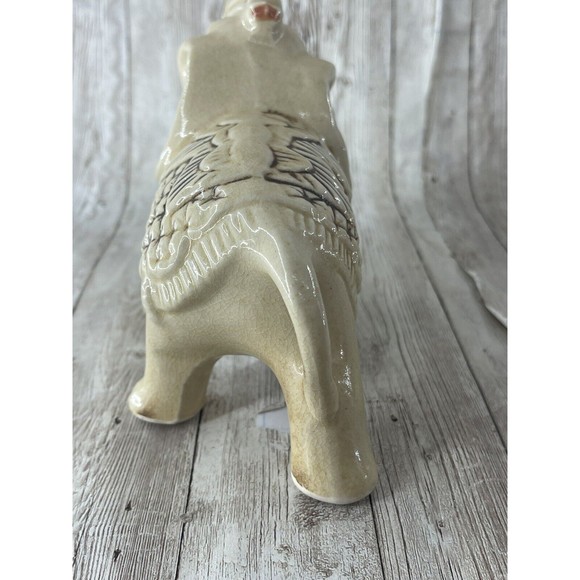 7” Elephant w/ Tusk Up Ceramic Statue Made in Brazil Figurine White - Picture 7 of 11